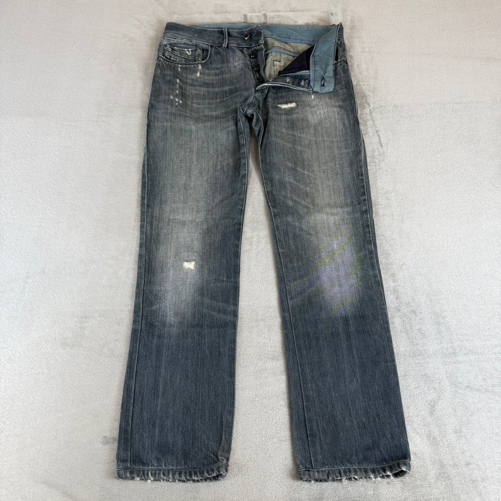 Diesel Black Gold Jeans Mens 30x30 Blue Distressed Button Fly Cotton Straight